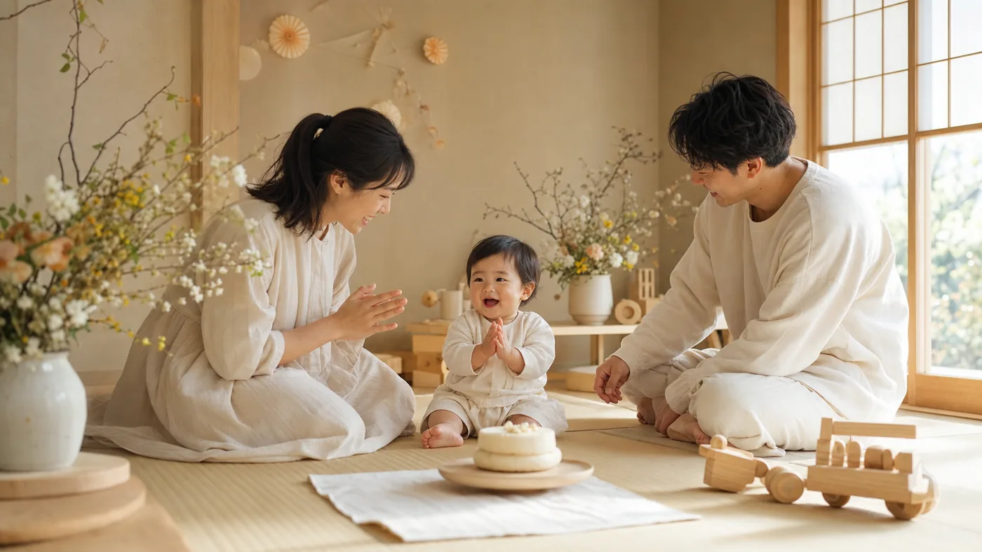 和室で祝う1歳の誕生日サンプル