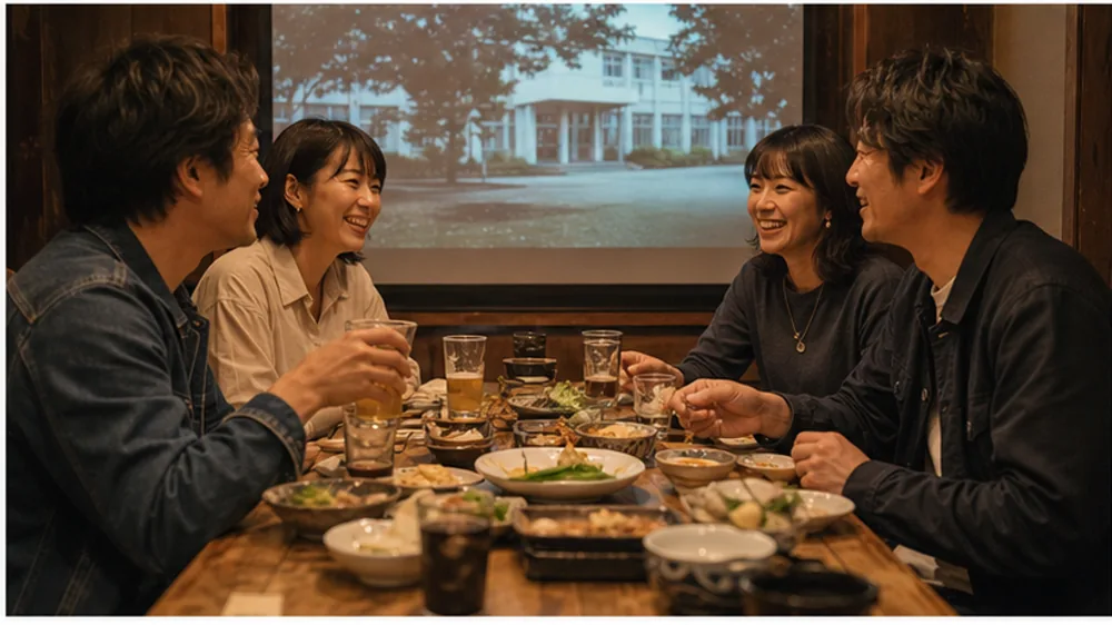 Reunionを表現した同窓会の架空写真