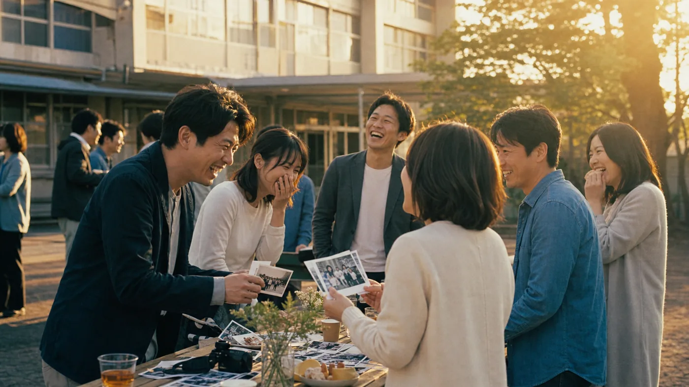 母校で集まる同窓会サンプル
