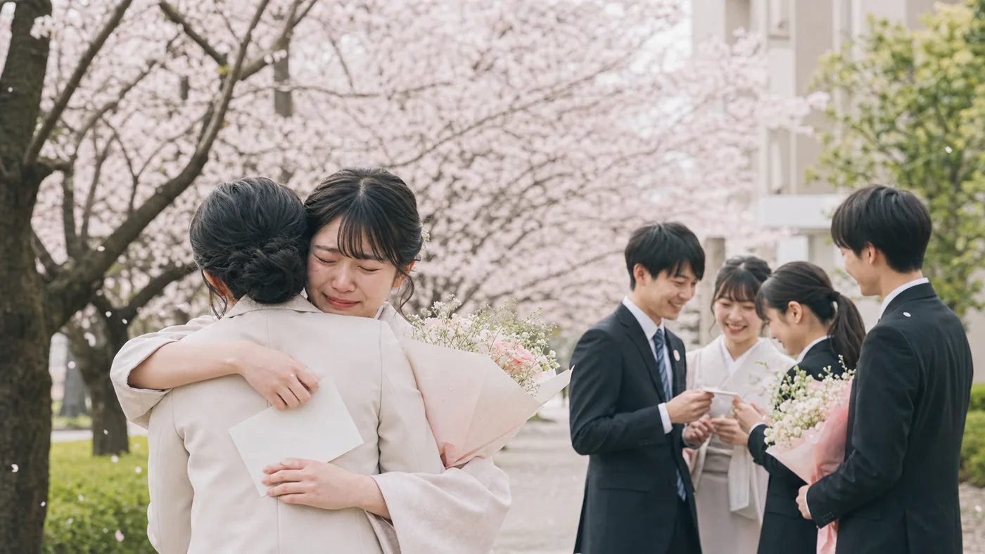 桜の下の卒業送別会サンプル